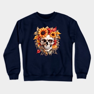 Skull & Sunflower Fusion in Red and Yellow Crewneck Sweatshirt